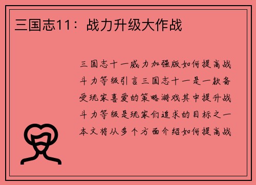 三国志11：战力升级大作战